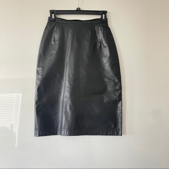 Vintage Miss Bergdorf Now  Black Leather Pencil Skirt XS/S - Picture 1 of 8